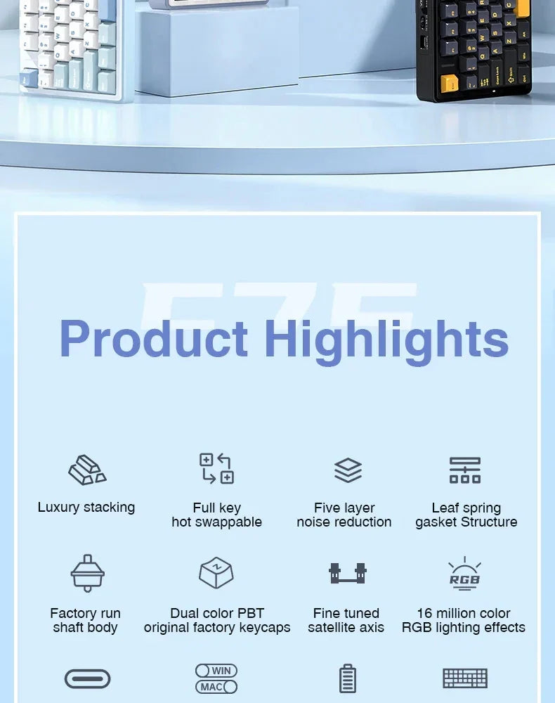 AULA F75 Compact 75 Percent Mechanical Gaming Keyboard RGB - Tophatter Daily Deals