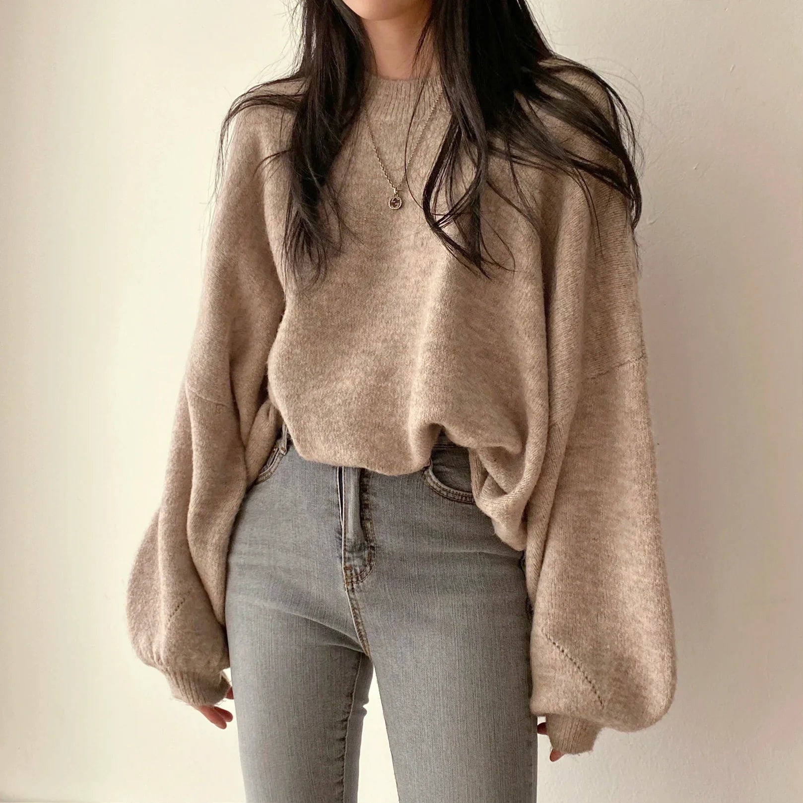 Oversized Cozy Women's Pullover - O Neck, Knit, Office Wear - Tophatter Daily Deals