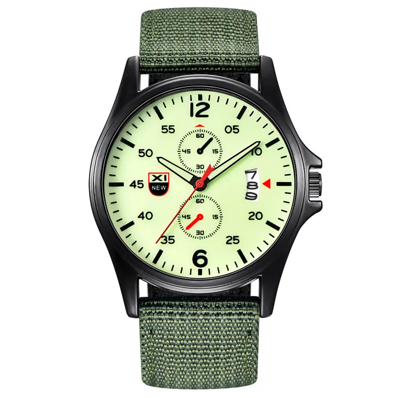 Nylon Band Military Quartz Watch With Date Display Green fluorescent - Tophatter Daily Deals
