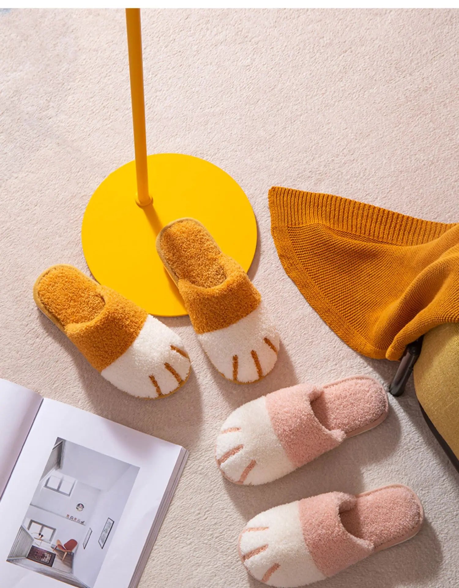 Winter Warm Plush Slippers Cute Cat Paw House Fur Slides Fluffy Shoes Animals - Tophatter Daily Deals