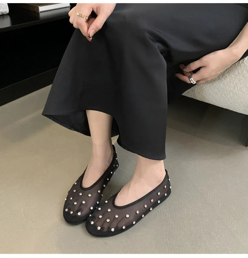 Breathable Women Ballet Flats - Mesh Crystal, Casual Walking - Tophatter Daily Deals