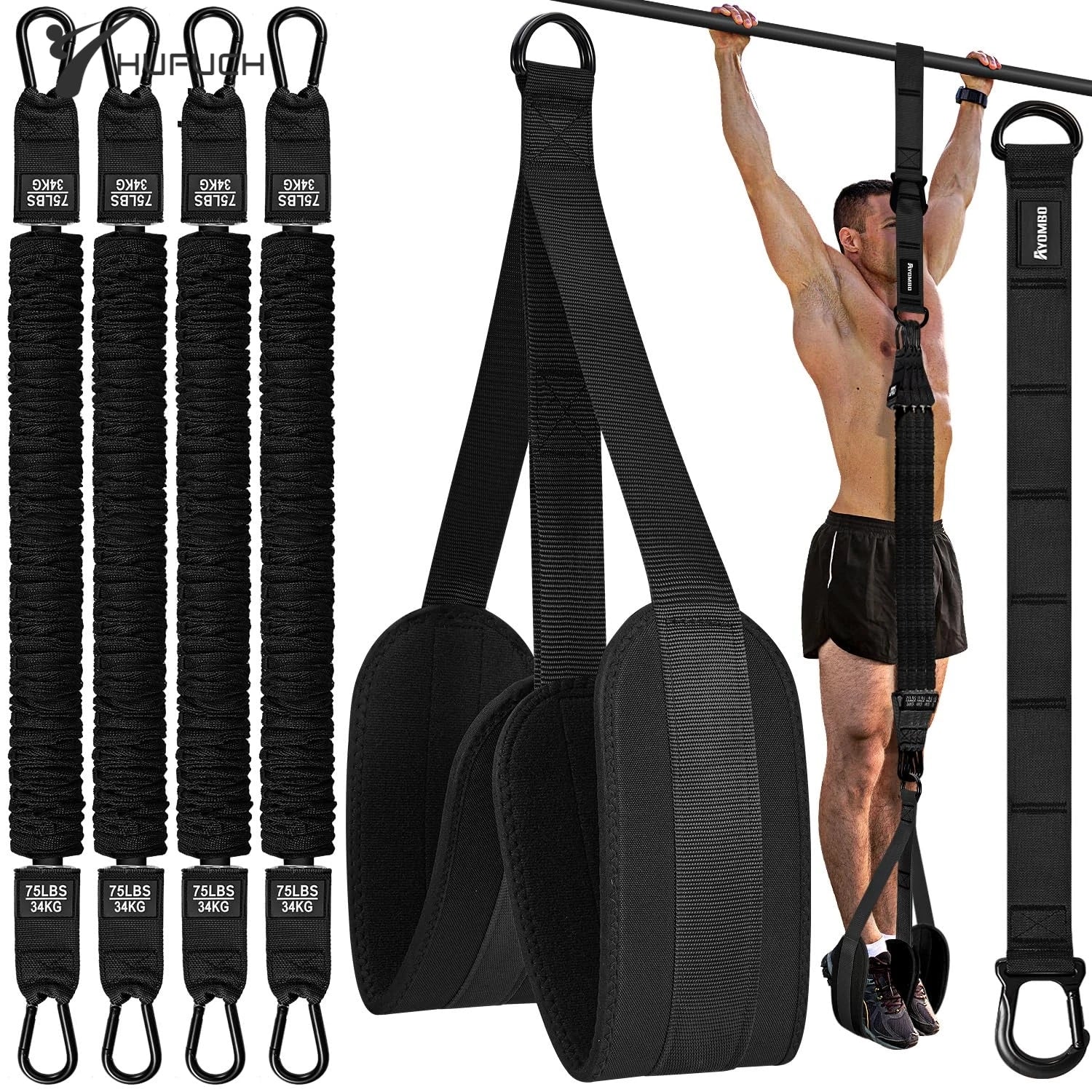 Pull-Up Assistance Bands Set 300LB Resistance Black Fitness - Tophatter Daily Deals