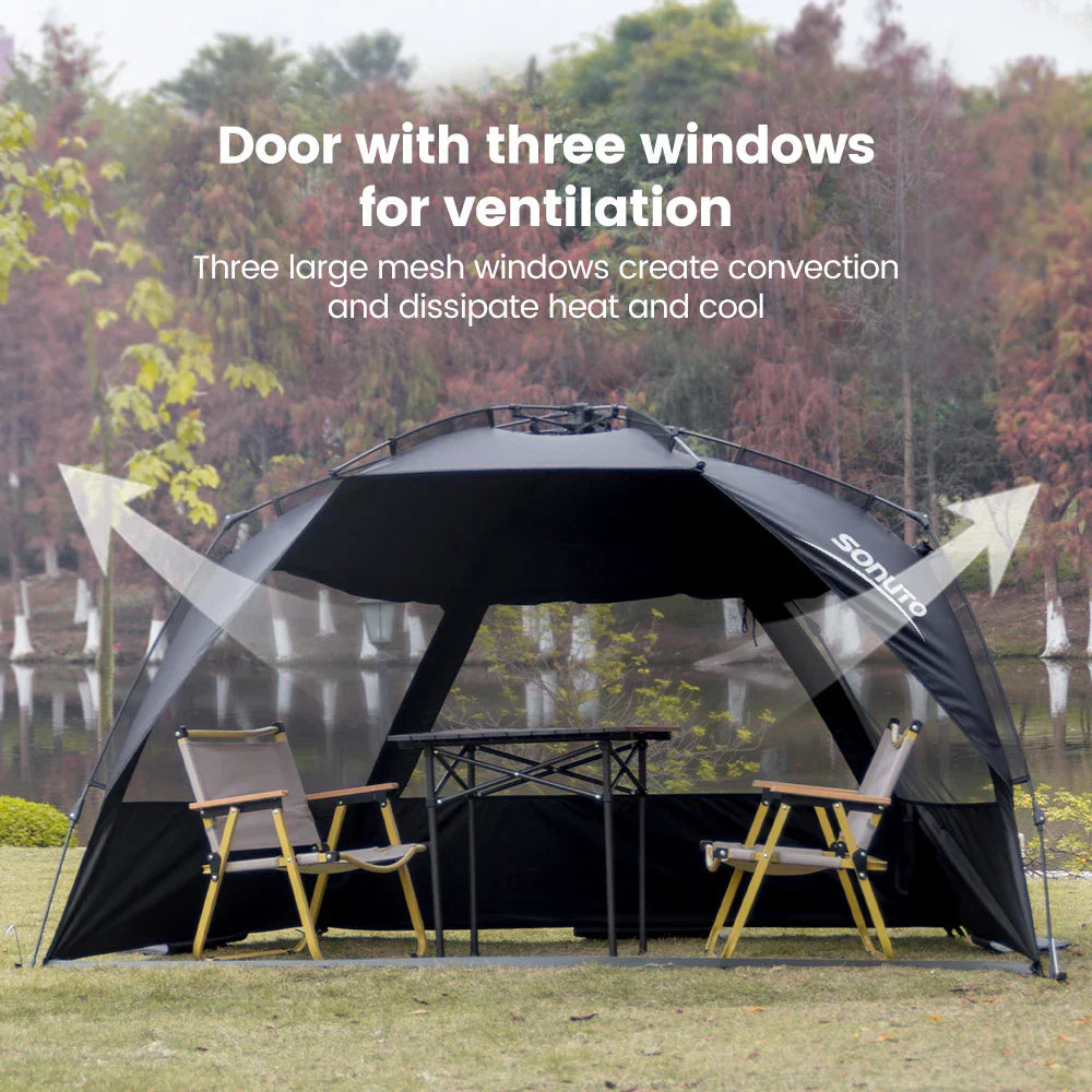 3–4 Person One-Touch Camping Tent Silver Coated Black Tents - Tophatter Daily Deals