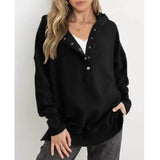 Oversized Women Pullover Hoodie - Snap V-Neck, Ribbed - Tophatter Daily Deals