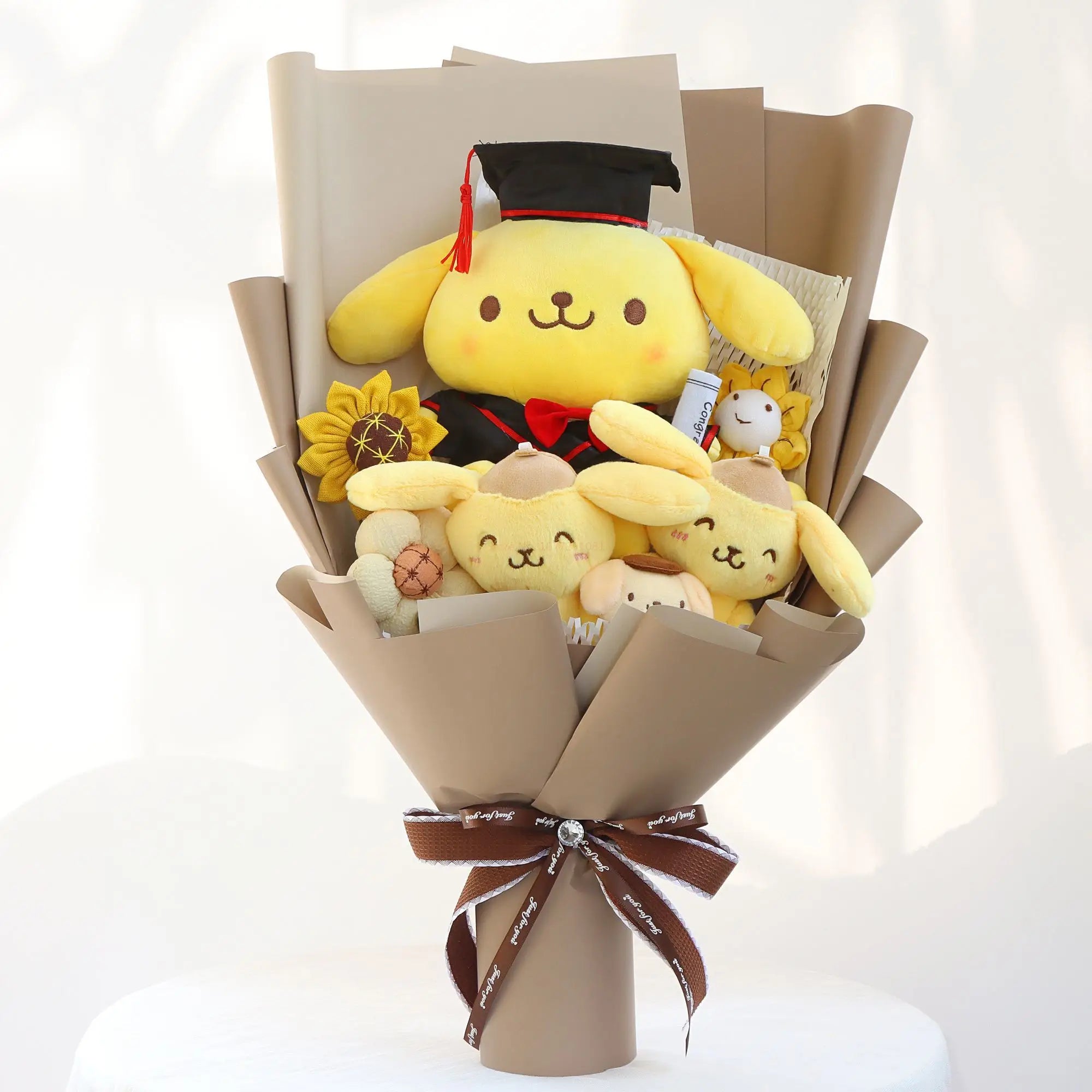 Sanrio Kawaii Plush Bouquet Cute Soft Stuffed Toys PomPomPurin PomPomPurin Beige 2 Flowers - Tophatter Daily Deals