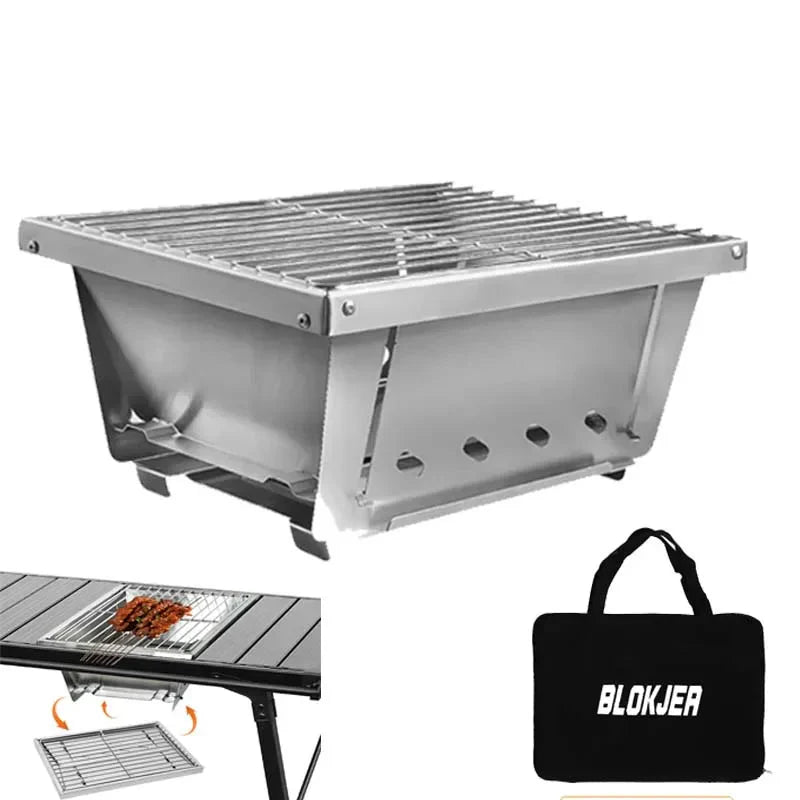 304 Stainless Steel Folding BBQ Grill Camping Stove Silver Outdoor Grills - Tophatter Daily Deals