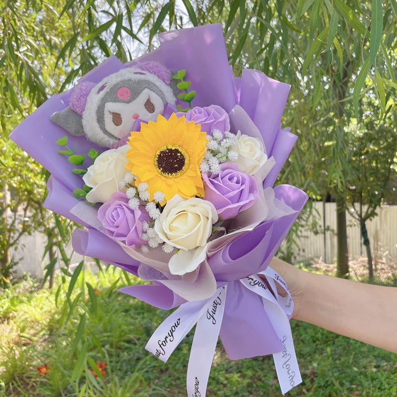 Sanrio Hello Kitty My Melody Kuromi PomPom Purin Cinnamoroll Flowers Plush Toy Flower Bouquet Kuromi Purple Flowers - Tophatter Daily Deals