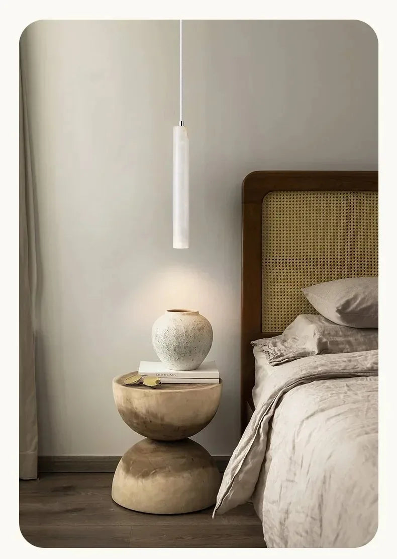 Japandi LED Pendant Lamp Wood Tube Japan Style Bedroom Light - Tophatter Daily Deals