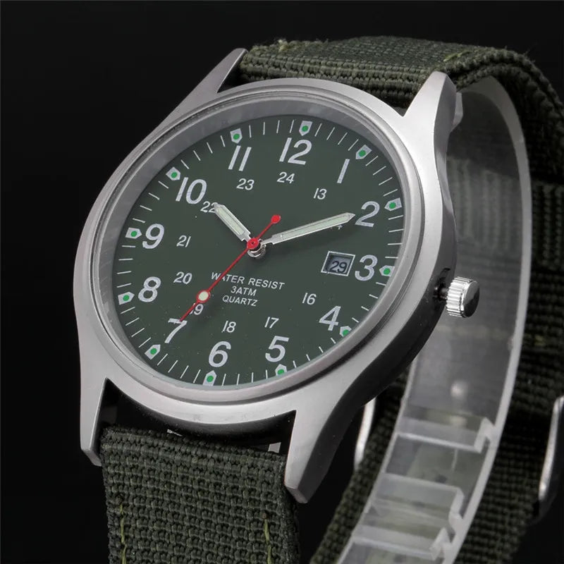 Quartz Field Watch Nylon Strap Military Style Date Luminous - Tophatter Daily Deals