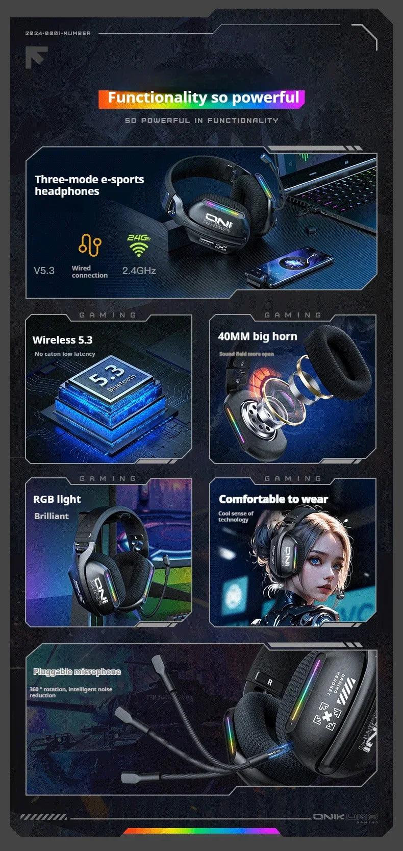 Wireless Gaming Headset Tri Mode Bluetooth Wired Immersive - Tophatter Daily Deals