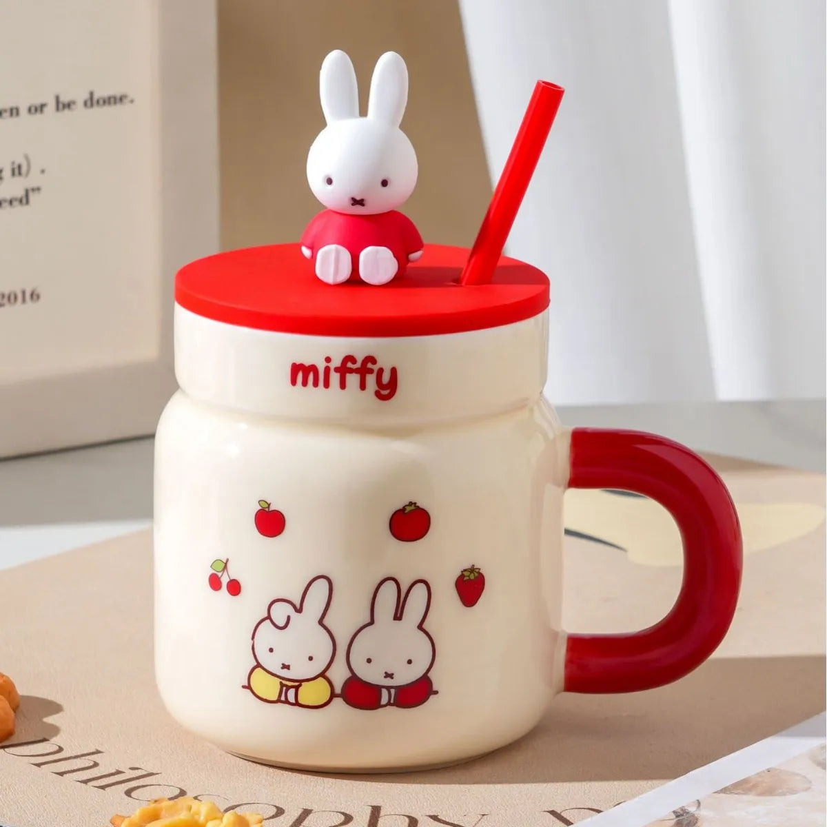 Miffy Ceramic Cup With Straw 540ml Red Animals - Tophatter Daily Deals