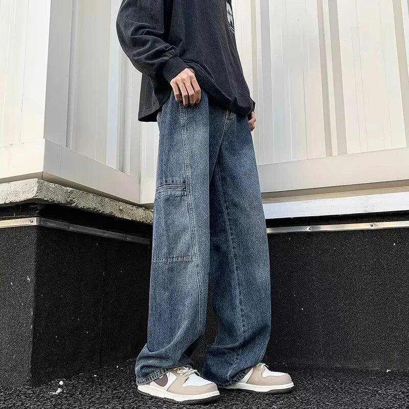 Oversized Mens Cargo Jeans - Wide Leg, Denim, Street - Tophatter Daily Deals