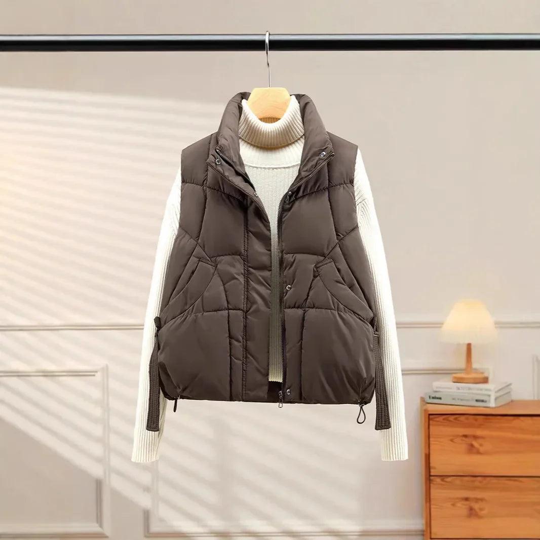 Warm Women's Puffer Vest - Quilted High Collar, Polyester - Tophatter Daily Deals