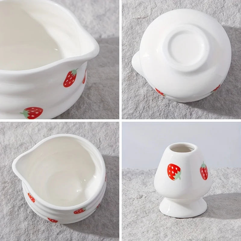 Matcha Bowl Set Ceramic Strawberry Whisk Chasen Kit - Tophatter Daily Deals