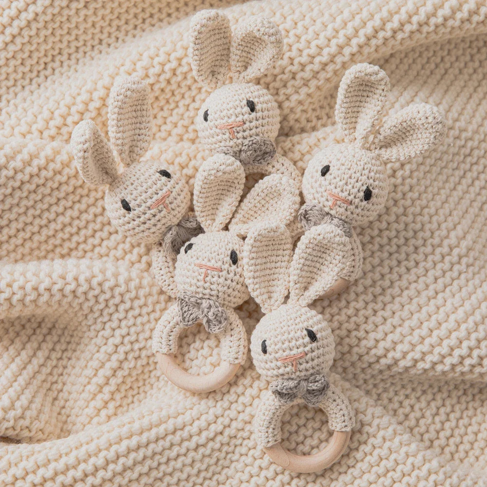 Baby Crochet Rattle Bunny Teether Newborn Sensory Toys - Tophatter Daily Deals