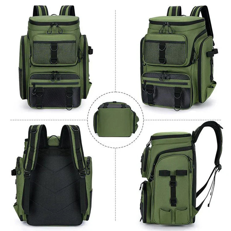 Tackle Backpack with Rod Holders Camping Green Backpacks - Tophatter Daily Deals