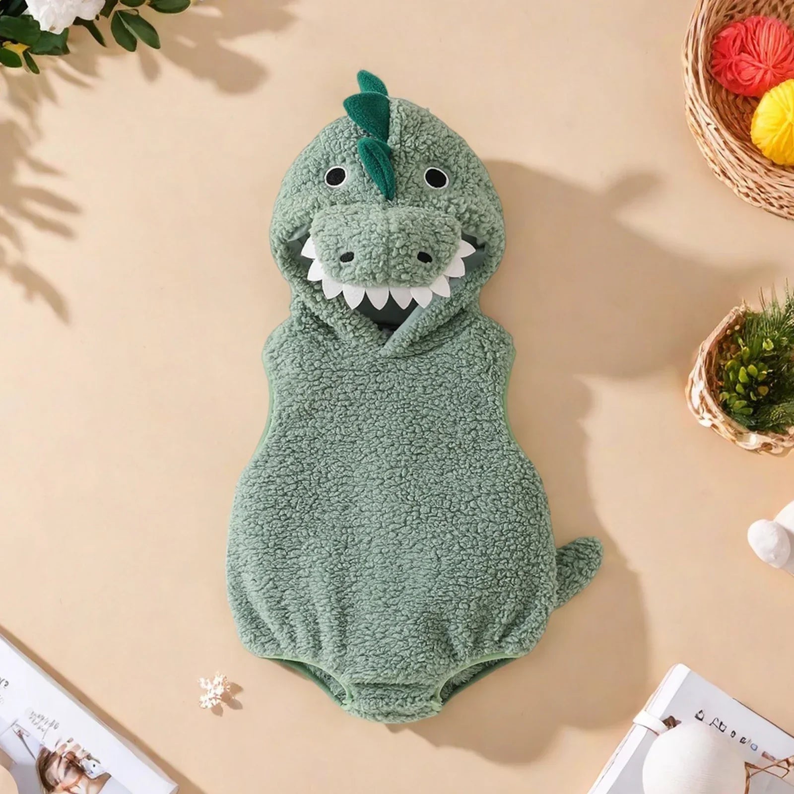 Baby Dinosaur Halloween Romper Plush Hooded Sleeveless - Tophatter Daily Deals