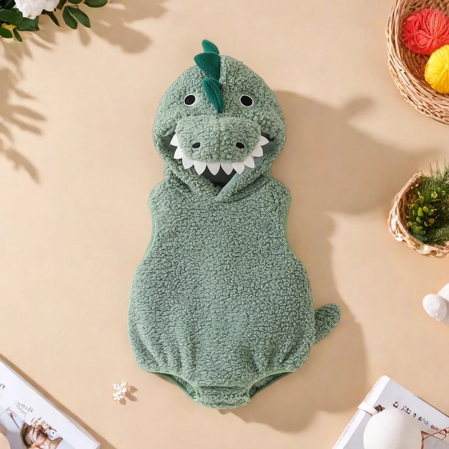 Baby Dinosaur Halloween Romper Plush Hooded Sleeveless - Tophatter Daily Deals