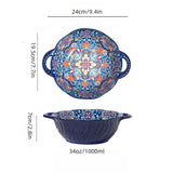 Ceramic Soup Bowl Bohemian Handle Embossed Microwave blue amphora bowl 7.5 inch - Tophatter Daily Deals