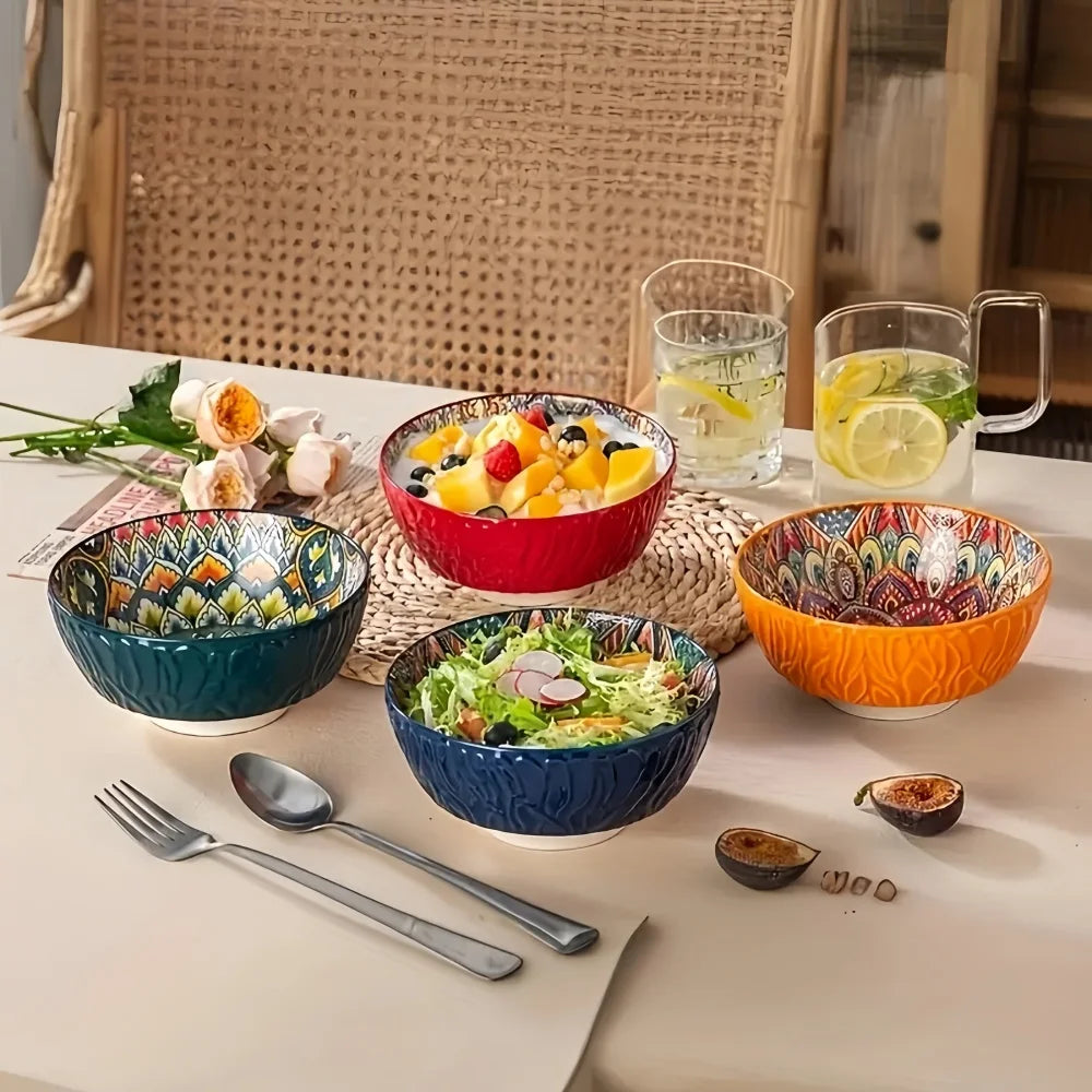 Bohemian Ceramic Bowls Set Floral Serving Bowls Versatile - Tophatter Daily Deals