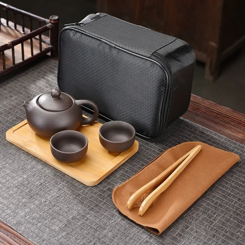 Purple Clay Travel Tea Set Portable Kung Fu Teaware Cb - Tophatter Daily Deals