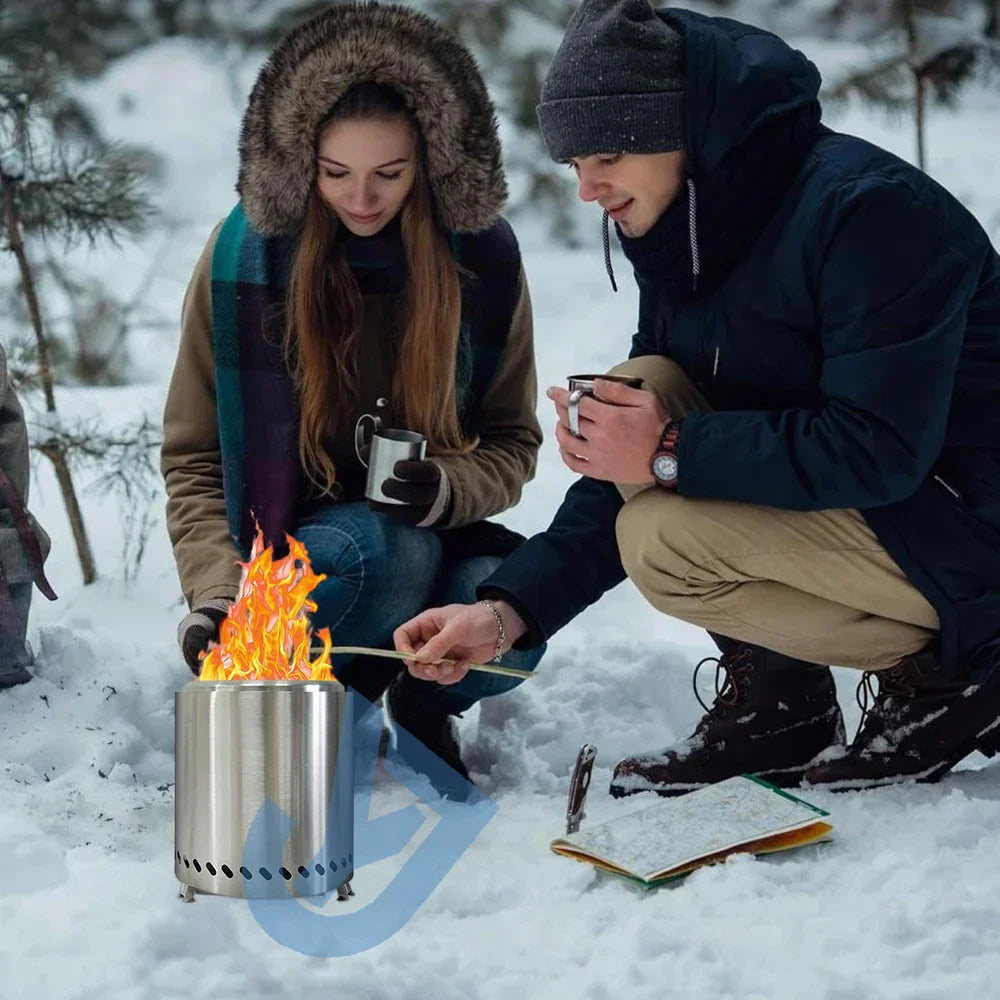 Smokeless Stainless Steel Camping Stove Mini Fire Pit Silver Camp Cooking - Tophatter Daily Deals