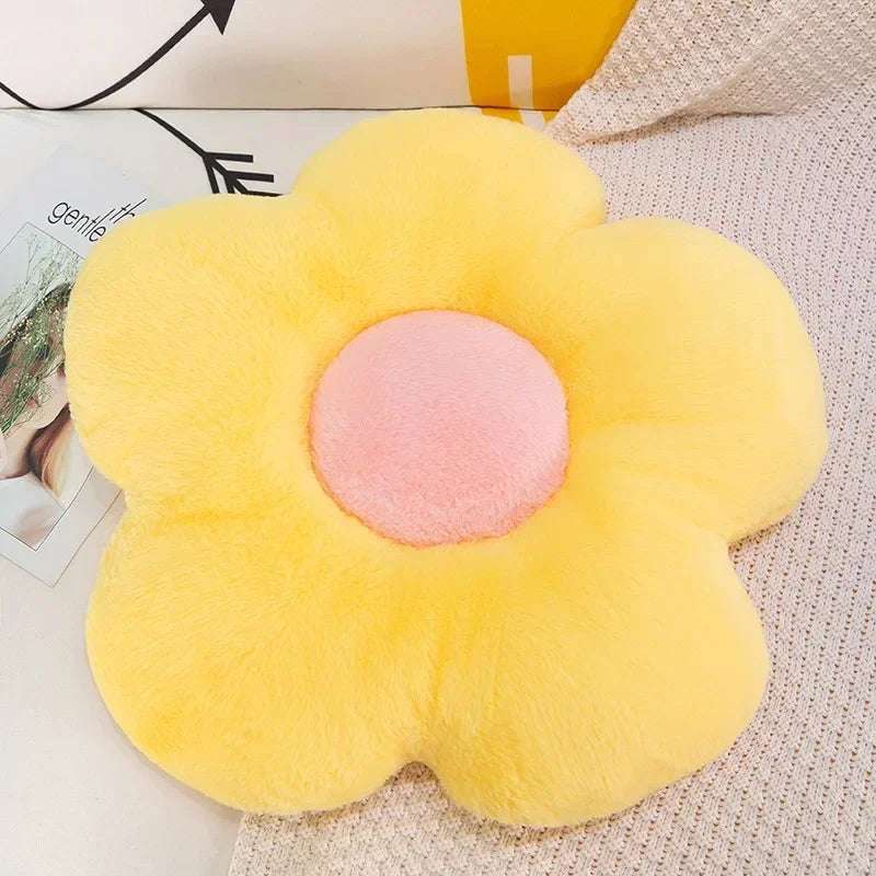 Fresh Colorful Pastel Flower Plush Toy Cushion Yellow x Pink Flowers - Tophatter Daily Deals
