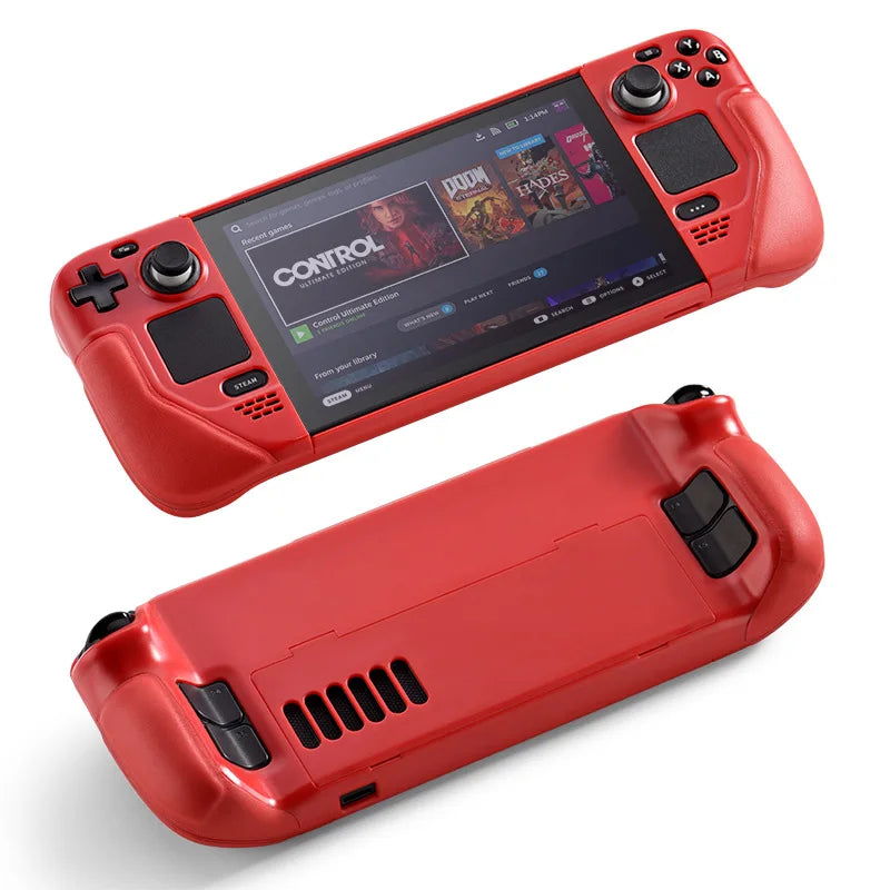 Steam Deck Case Cowhide Wrap Leather Grip Hard Shell Stand Red - Tophatter Daily Deals