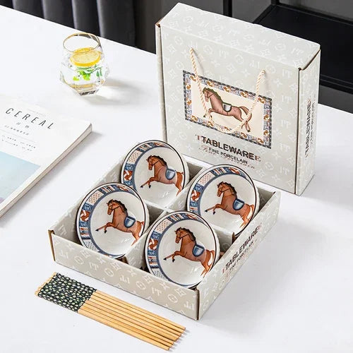 Japanese Hand Painted Ceramic Bowl Set With Chopsticks F-4bowl 4chopsticks - Tophatter Daily Deals