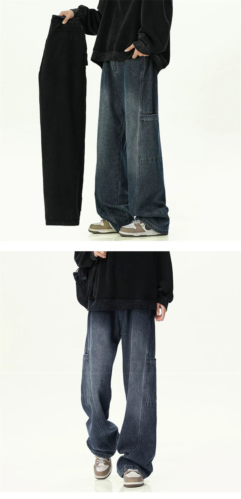 Oversized Mens Cargo Jeans - Wide Leg, Denim, Street - Tophatter Daily Deals