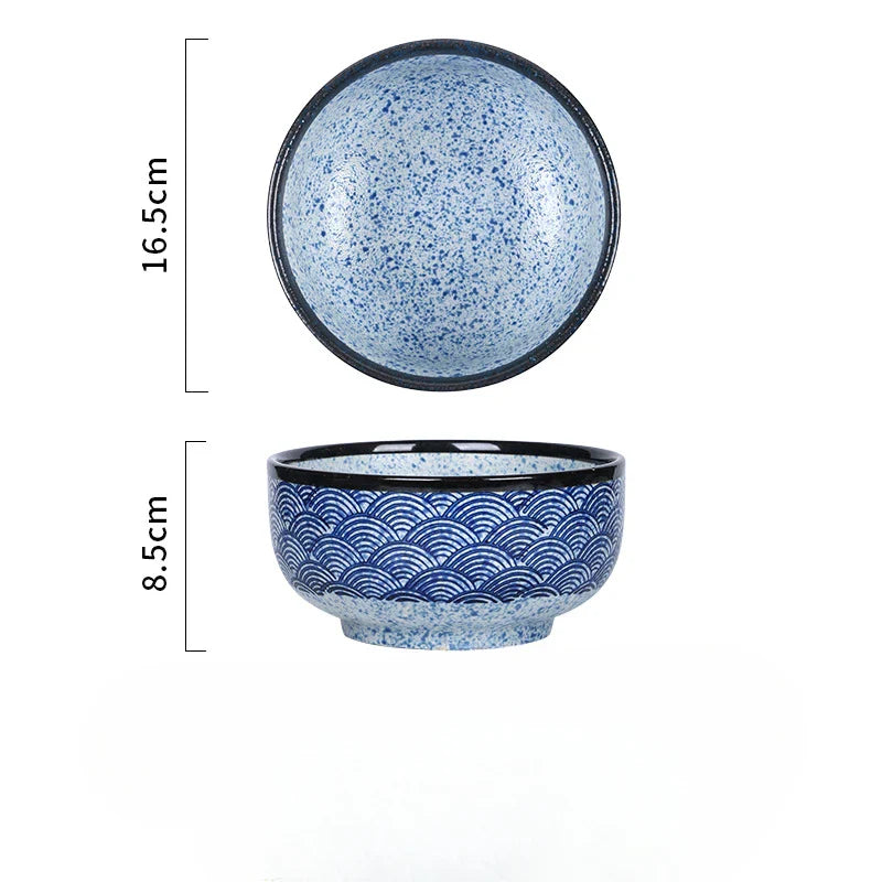 Qinghai Wave Noodle Bowl Hand Painted Vintage Ceramic Bowl Sea ripple - Tophatter Daily Deals