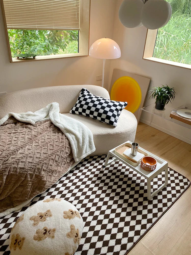 Checkerboard Plush Area Rug Japanese Style Minimalist - Tophatter Daily Deals