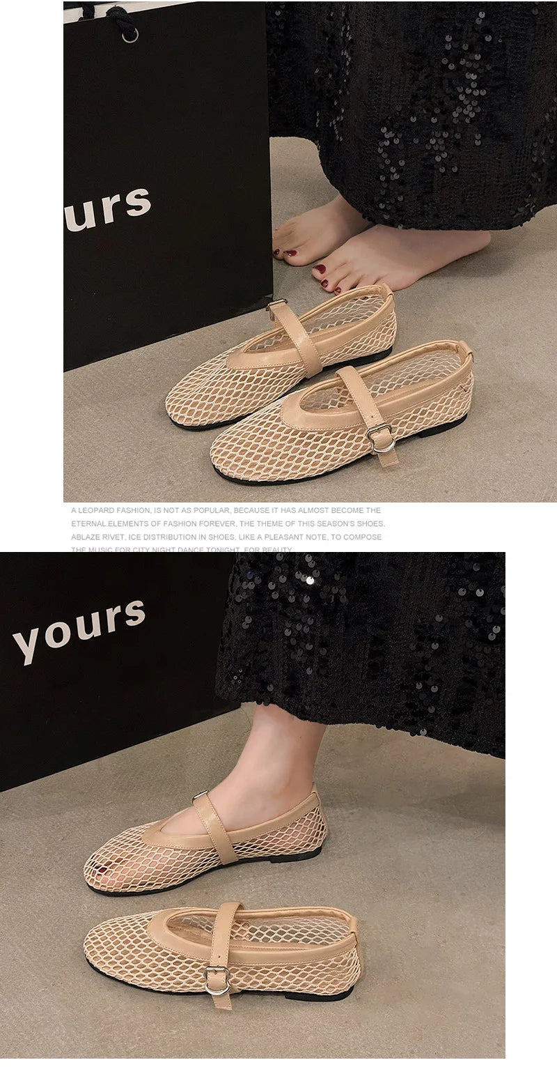 Breathable Women Mesh Ballet Flats - Strappy Round Toe - Tophatter Daily Deals