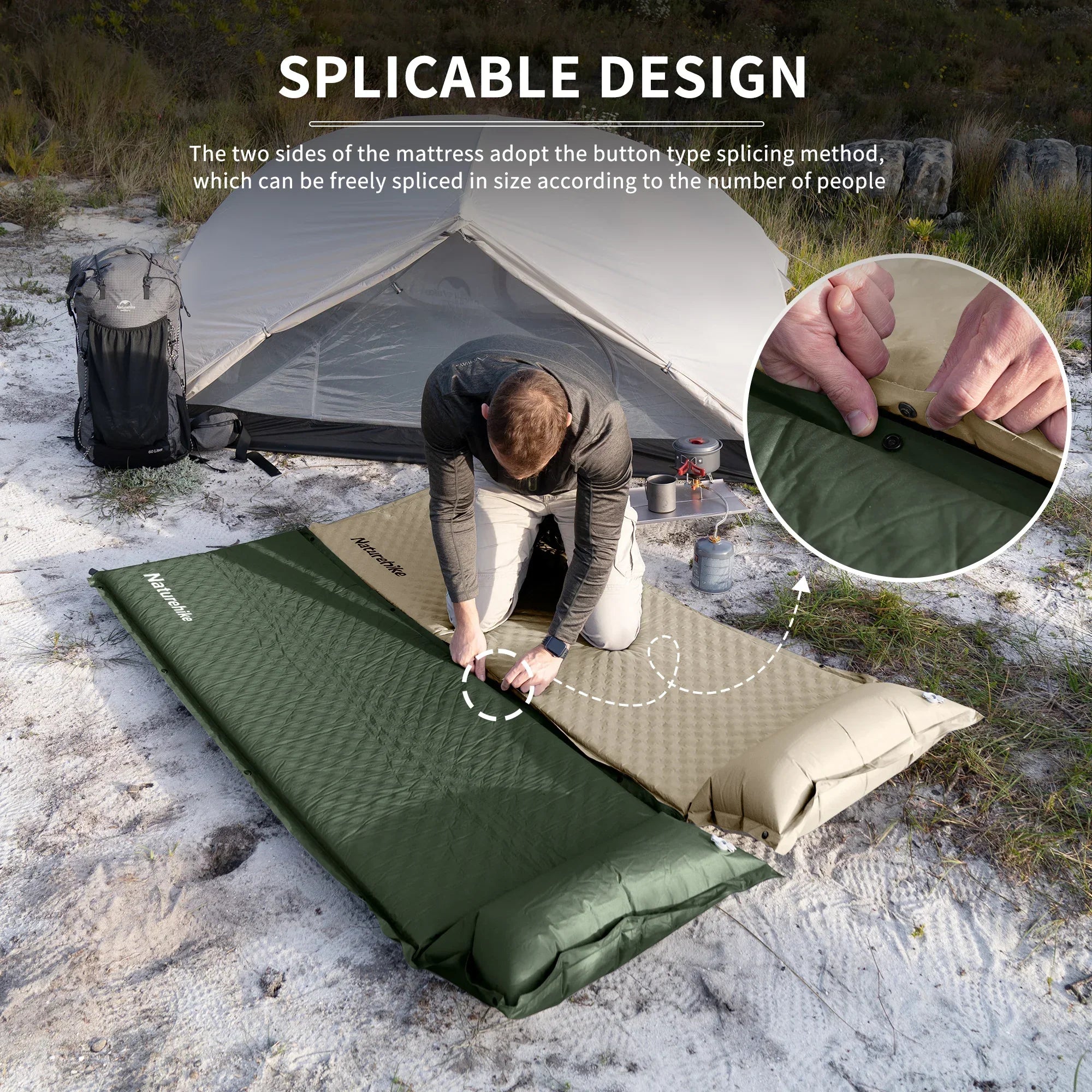 Self-Inflating Camping Air Mat with Built-in Pillow Green Sleeping Bags - Tophatter Daily Deals