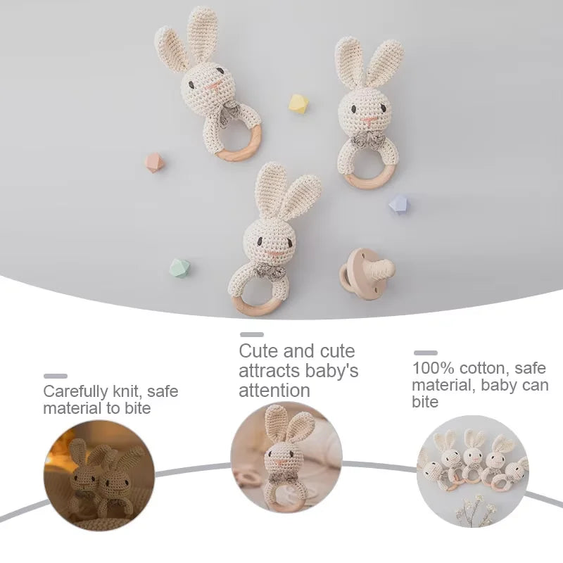 Baby Crochet Rattle Bunny Teether Newborn Sensory Toys - Tophatter Daily Deals