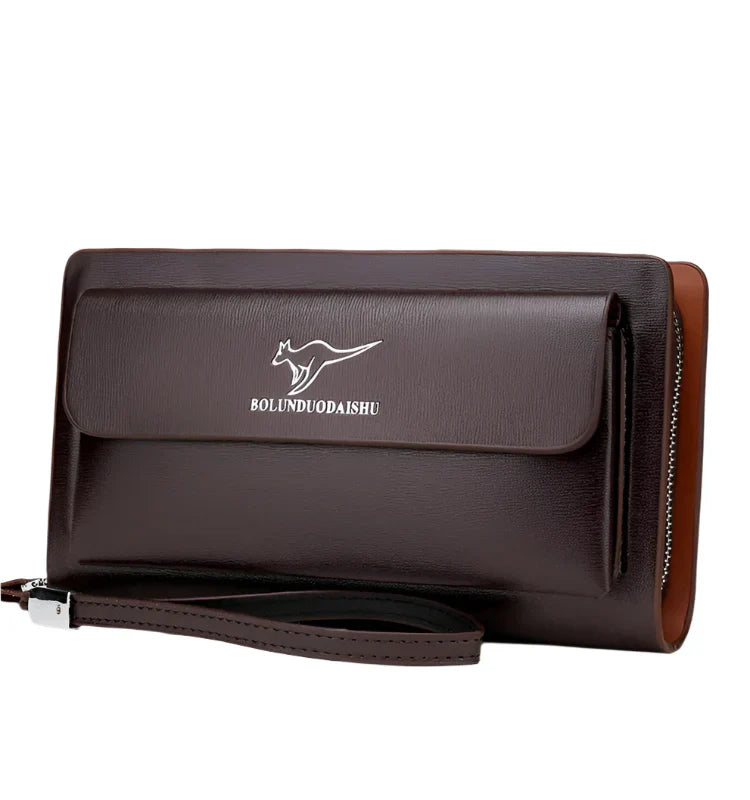 Men Leather Clutch Bag Double Zipper Business (Brown) Apparel & Accessories > Handbags, Wallet's & Cases > Clutch Bags - Tophatter Daily Deals