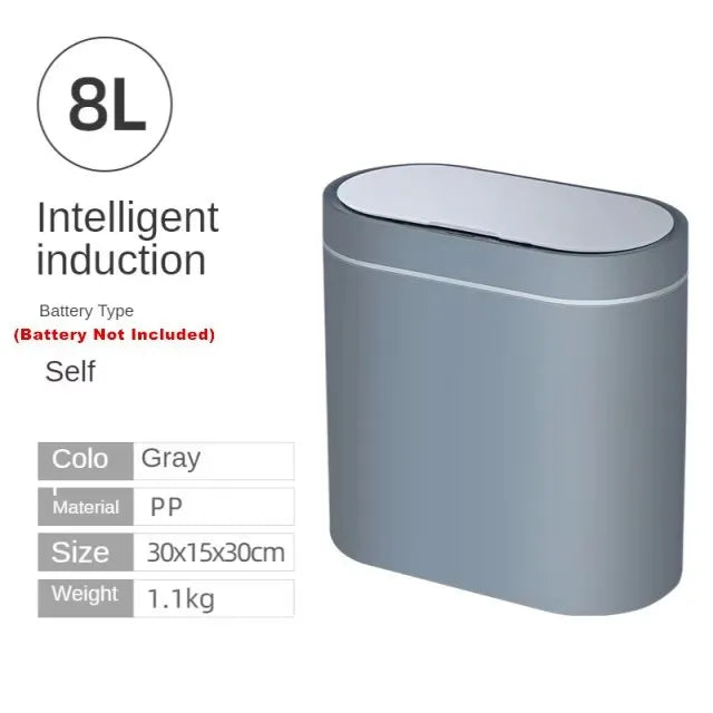 Sensor Trash Can Touchless 8L Kitchen Bathroom Bin Compact Battery Gray 8L - Tophatter Daily Deals