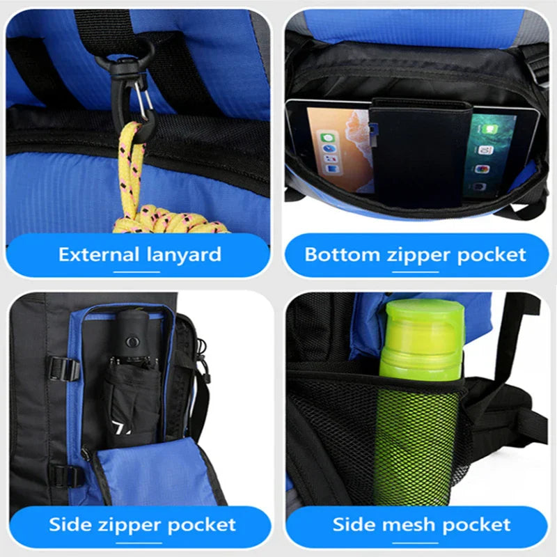 90L Waterproof Camping Backpack with Cover Blue Backpacks - Tophatter Daily Deals