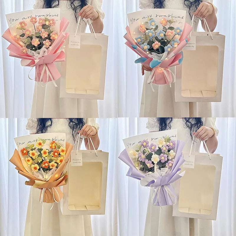 Flower Crochet Handmade Knitted Bouquet Flowers - Tophatter Daily Deals