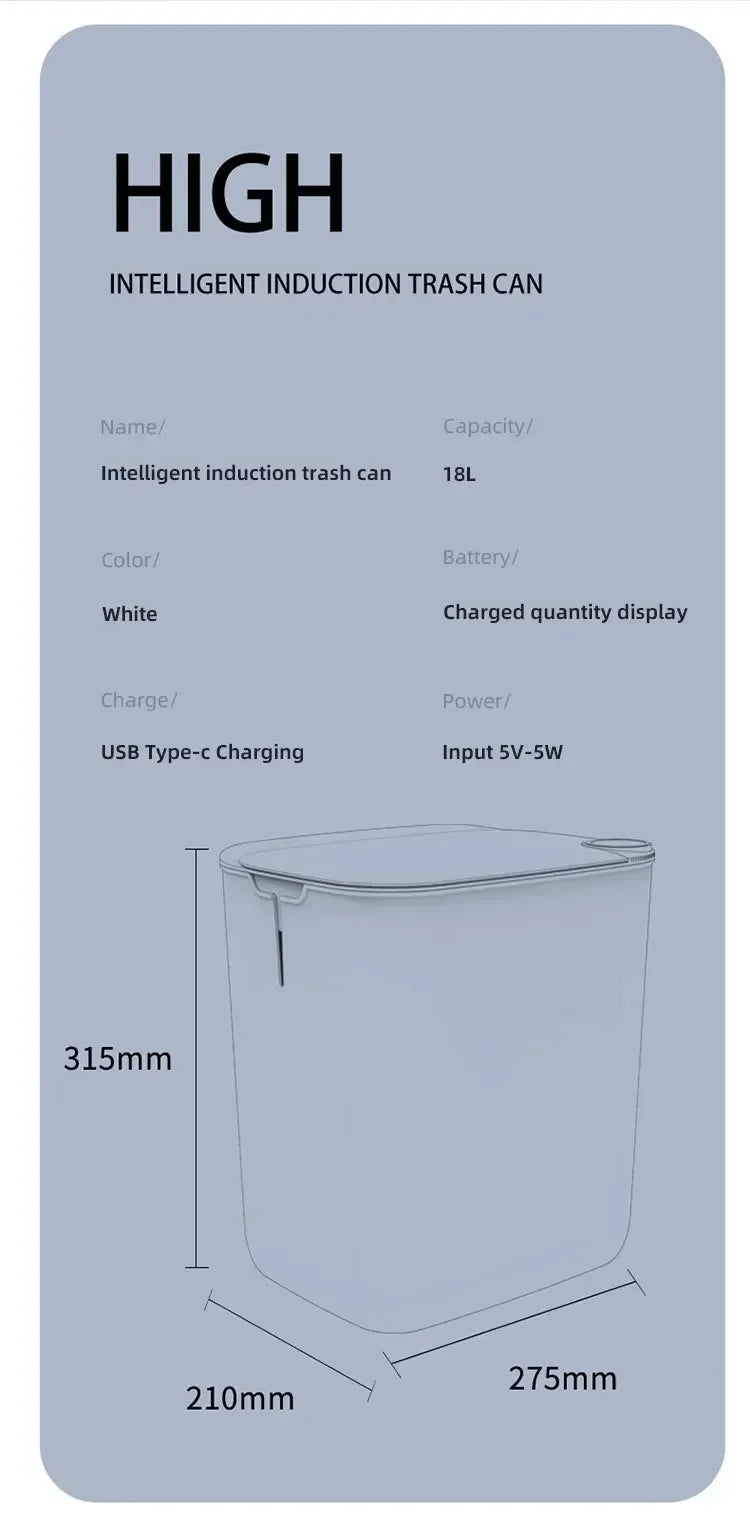 Smart Sensor Trash Can 18L With Display Type C Recharge - Tophatter Daily Deals