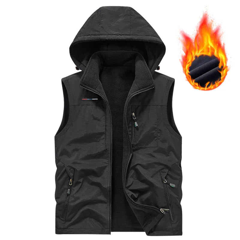 Warm Versatile Men Hooded Vest - Fleece Lined, Nylon, Outdoor - Tophatter Daily Deals
