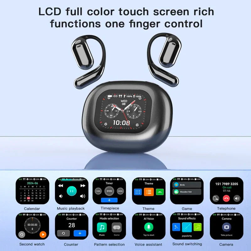 AI Translation Open Ear Earbuds With LCD Touch Screen - Tophatter Daily Deals
