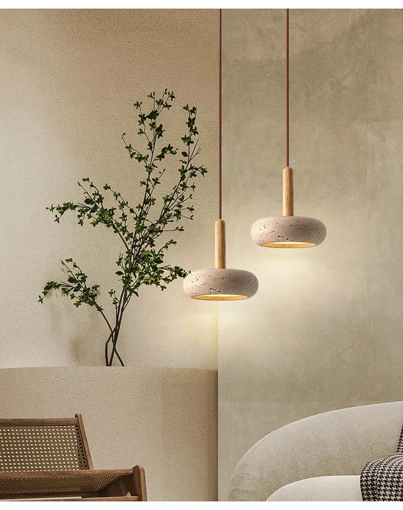 Japandi LED Pendant Lamp Yellow Stone Wabi Sabi Ambient Design - Tophatter Daily Deals