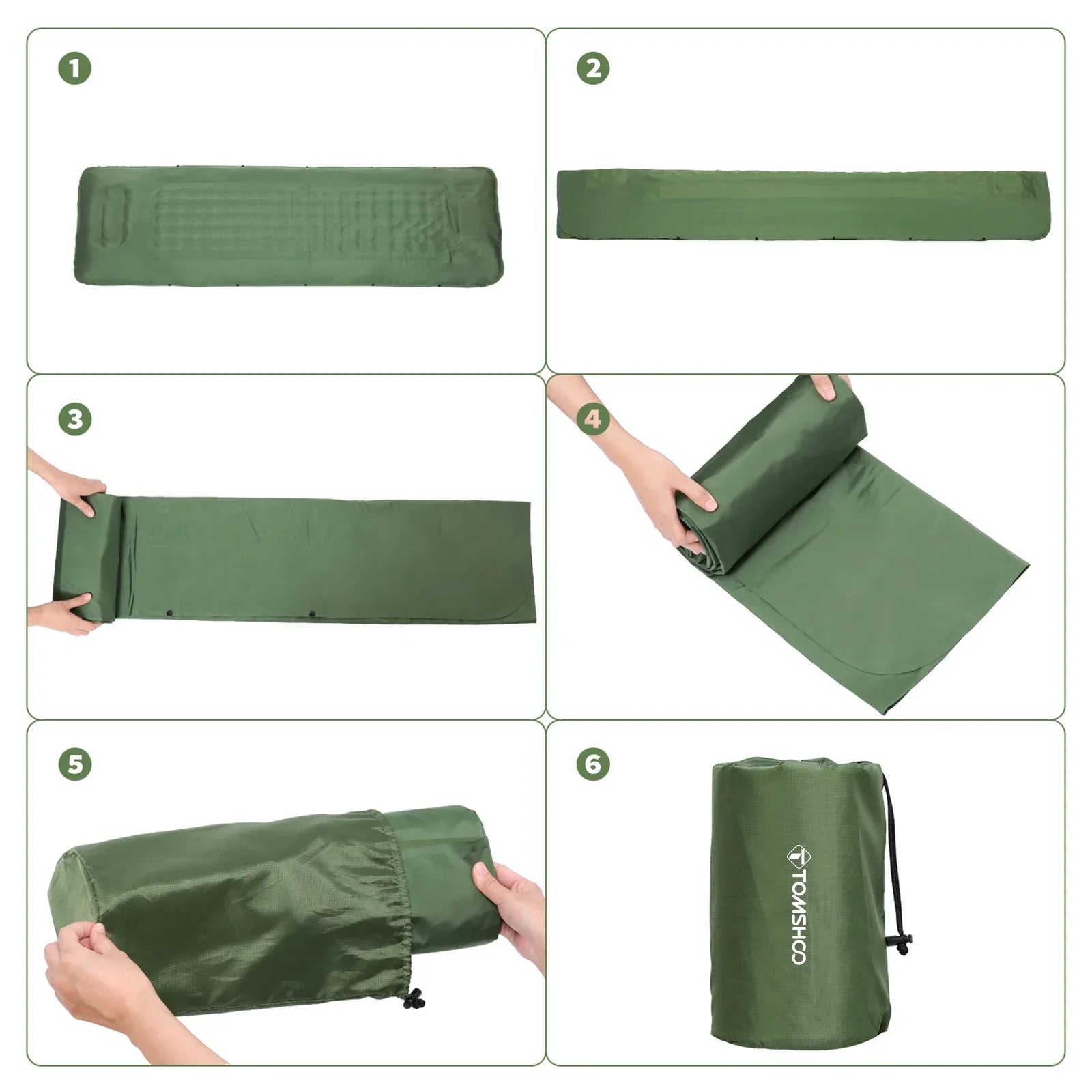 Inflatable Sleeping Pad with Built-In Pump Army Green Camping & Hiking - Tophatter Daily Deals