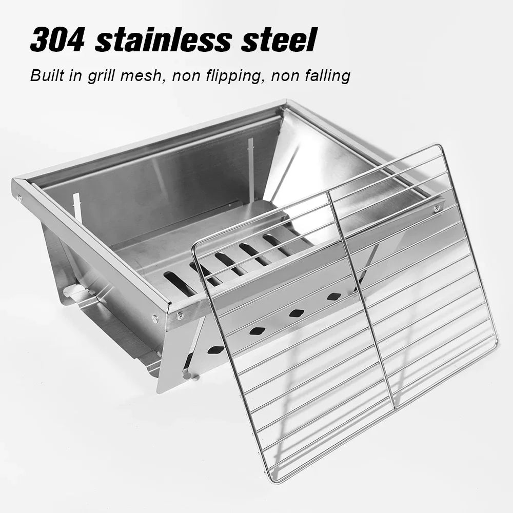 304 Stainless Steel Folding BBQ Grill Camping Stove Silver Outdoor Grills - Tophatter Daily Deals