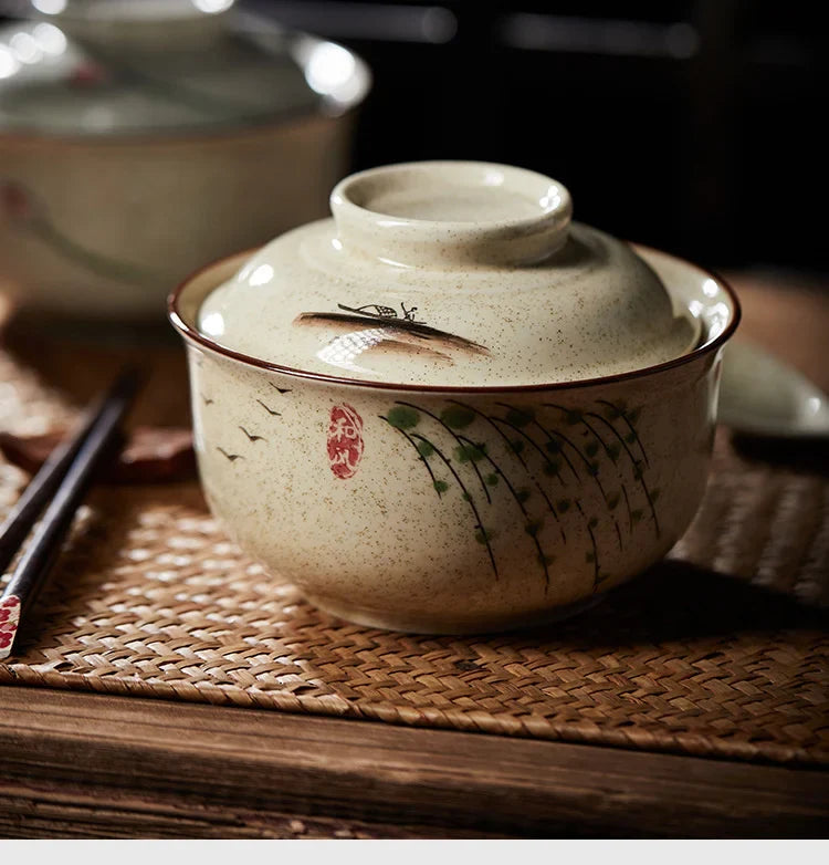 Ramen Bowl Large Ceramic With Lid Retro Fall 2025 Tableware - Tophatter Daily Deals