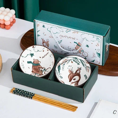 Japanese Hand Painted Ceramic Bowl Set With Chopsticks E-2bowl 2chopsticks - Tophatter Daily Deals
