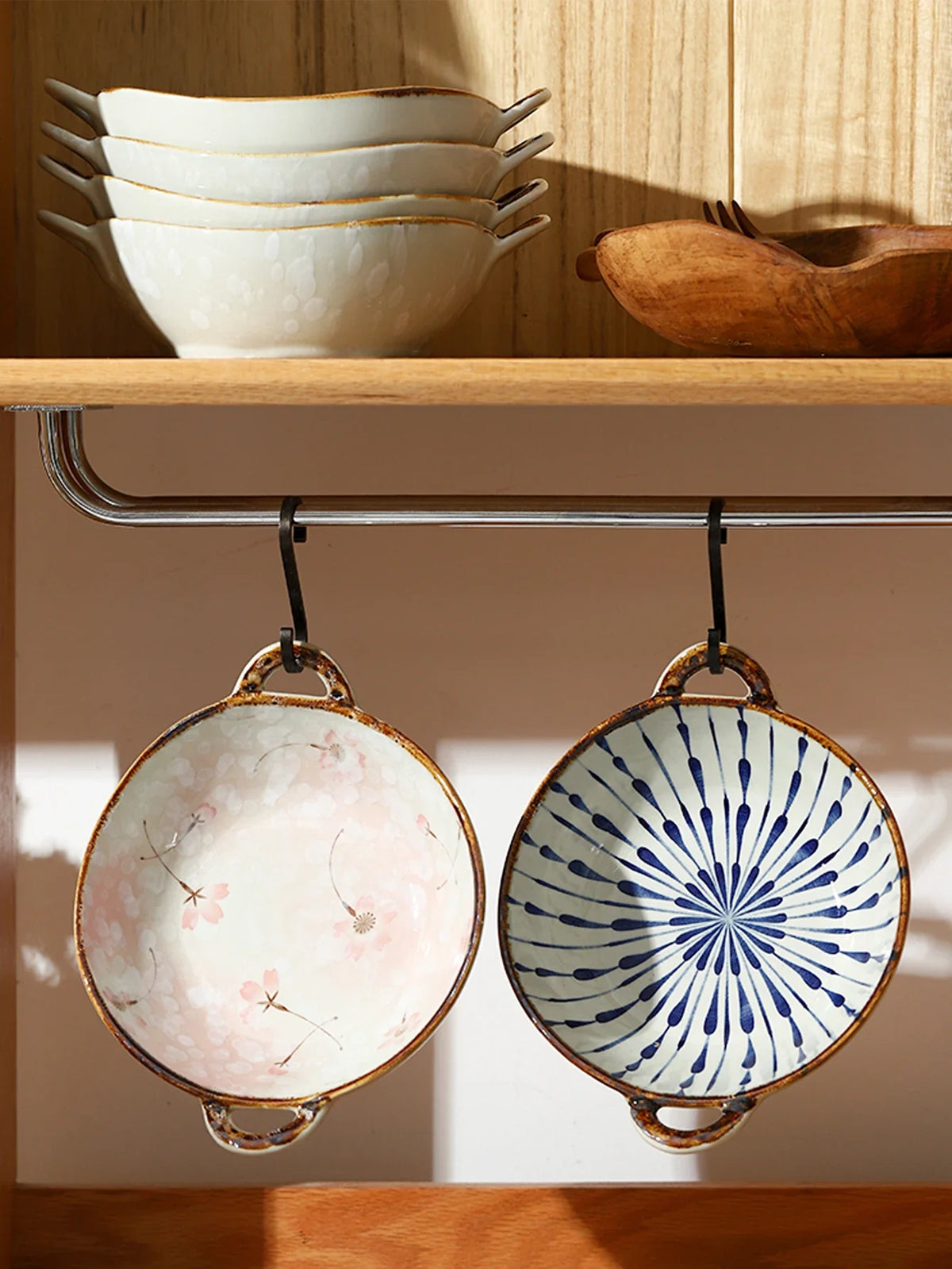 Ceramic 7.5 Inch Noodle Bowl With Handles Floral Porcelain - Tophatter Daily Deals