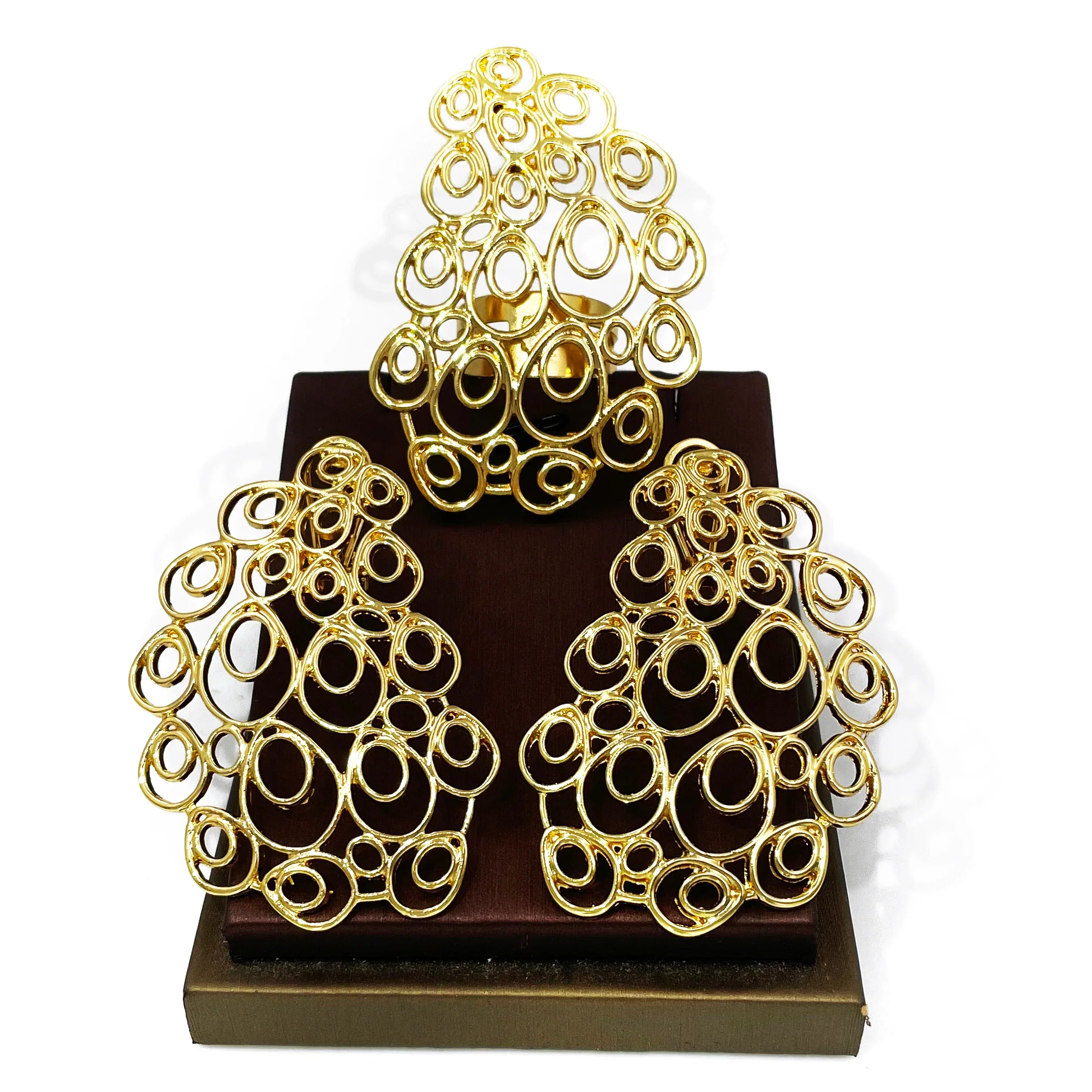 18K Gold Plated Earrings and Ring Set (Model 1) Apparel & Accessories > Jewelry > Jewelry Sets - Tophatter Daily Deals