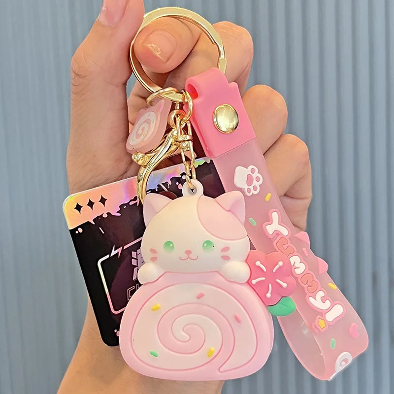 Cat Egg Roll Key Chain Kawaii Kitty Cake Keyring Key Charm Animals - Tophatter Daily Deals
